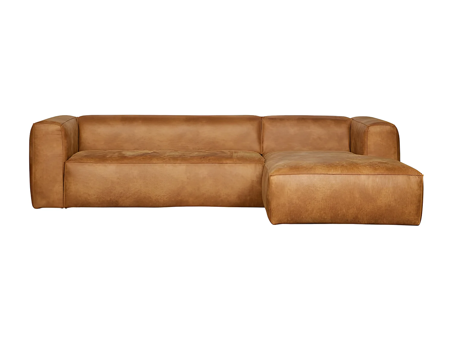 BEAN - Canapé d'angle droit 5 places en cuir recyclé marron cognac