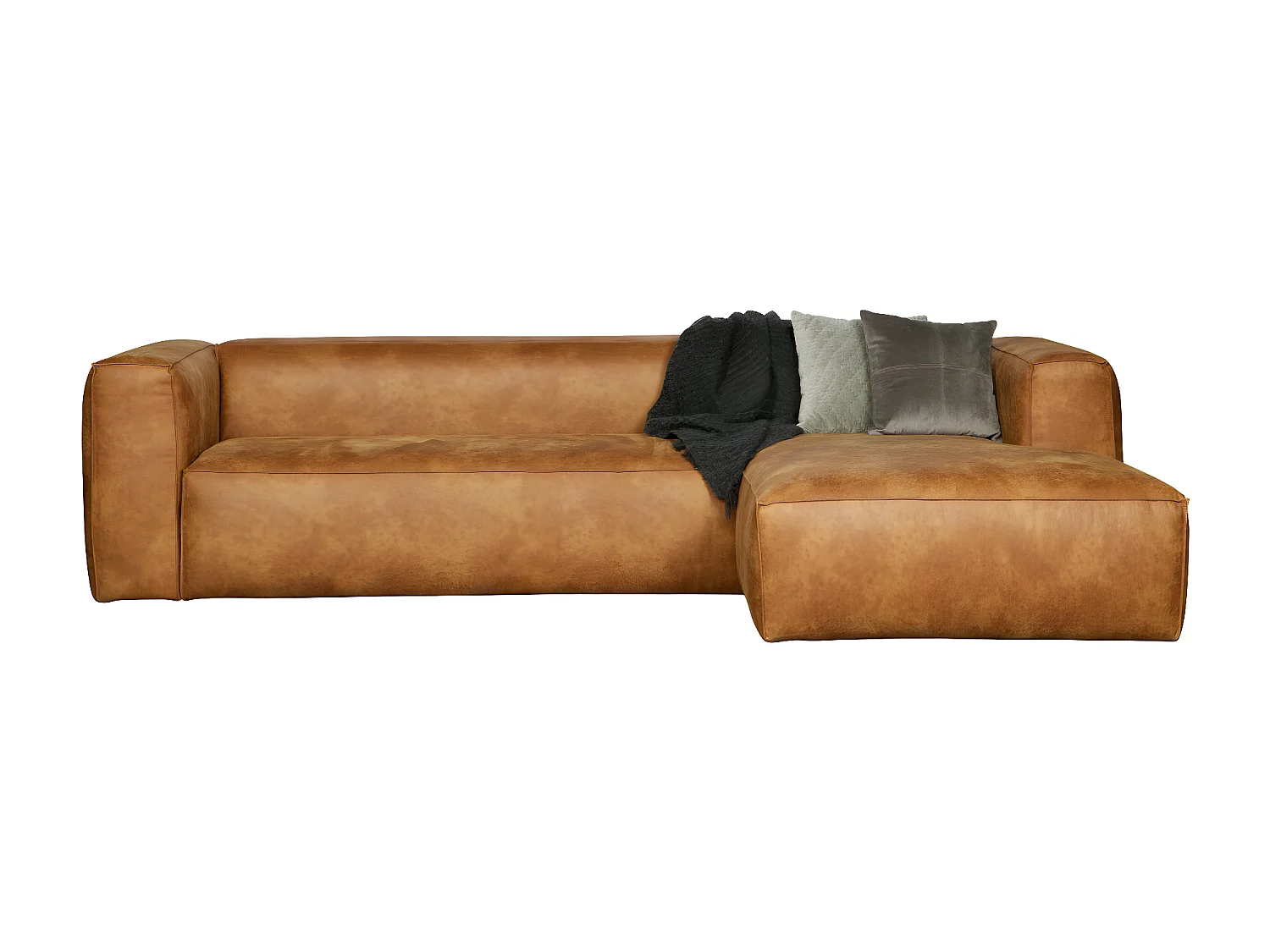 BEAN - Canapé d'angle droit 5 places en cuir recyclé marron cognac