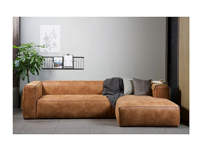 Bean - Canapé d'angle droit 4 places en similicuir - Cognac
