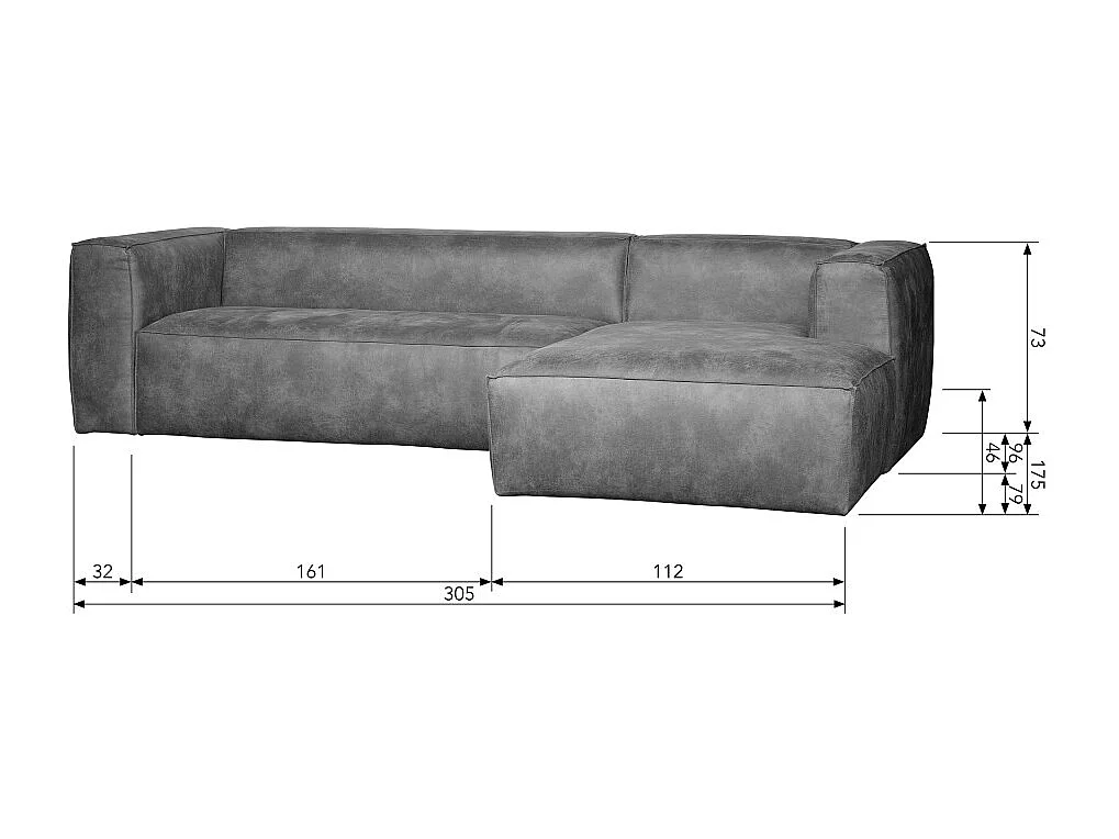 Bean - Canapé d'angle droit 4 places en similicuir - Cognac