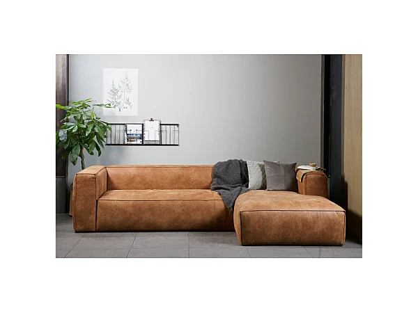 Bean - Canapé d'angle droit 4 places en similicuir - Cognac