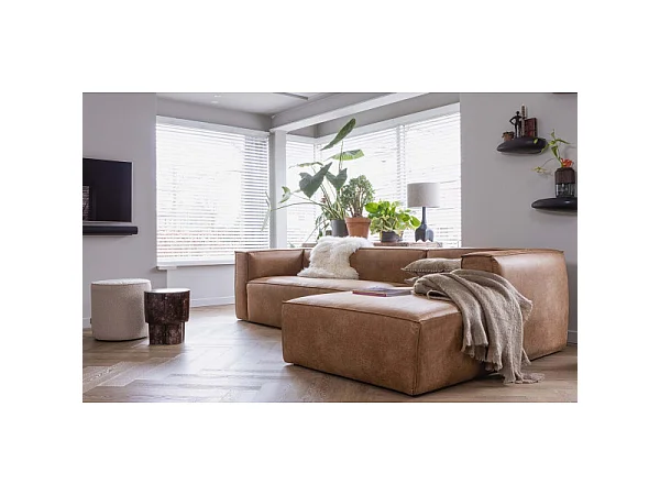 Bean - Canapé d'angle droit 4 places en similicuir - Cognac