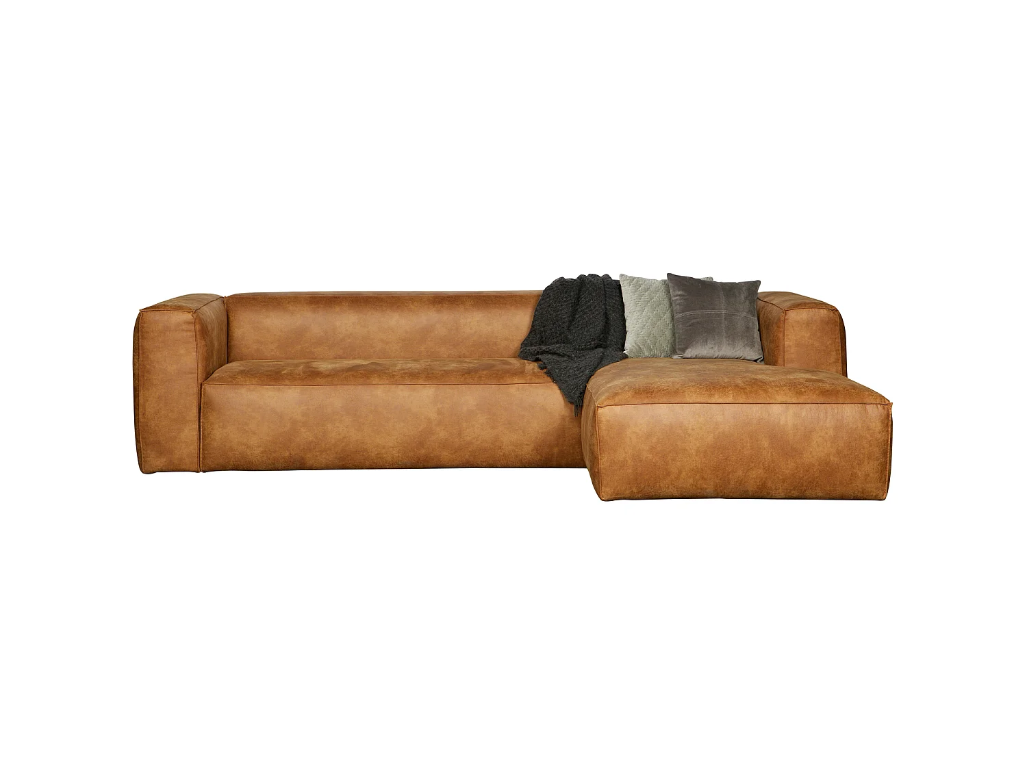 Bean - Canapé d'angle droit 4 places en similicuir - Cognac