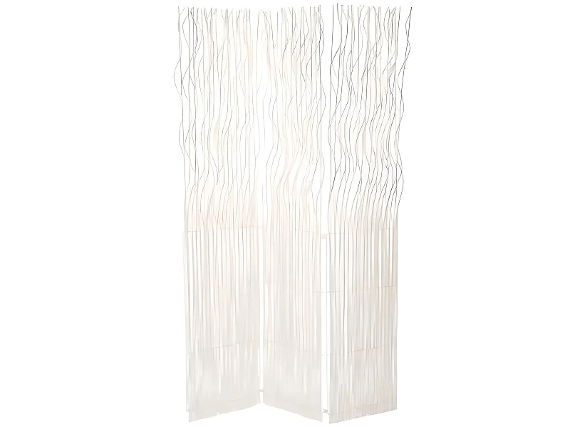 Paravent en saule / fer coloris blanc - longueur 120,50 x profondeur 4,5 x hauteur 180 cm