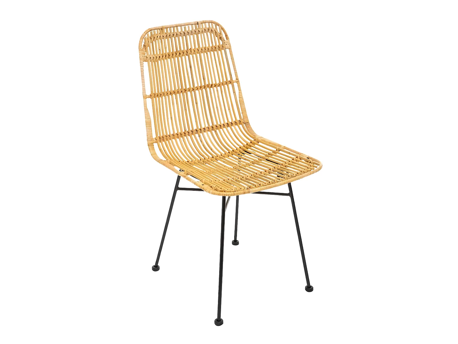 Lot de 4 chaises de salle à manger en rotin et fer coloris beige - Dim : L.45 x l.57 x H.88 cm