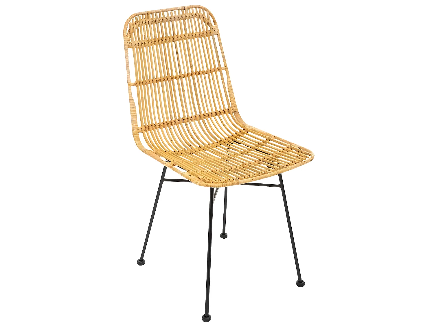 Lot de 4 chaises de salle à manger en rotin et fer coloris beige - Dim : L.45 x l.57 x H.88 cm