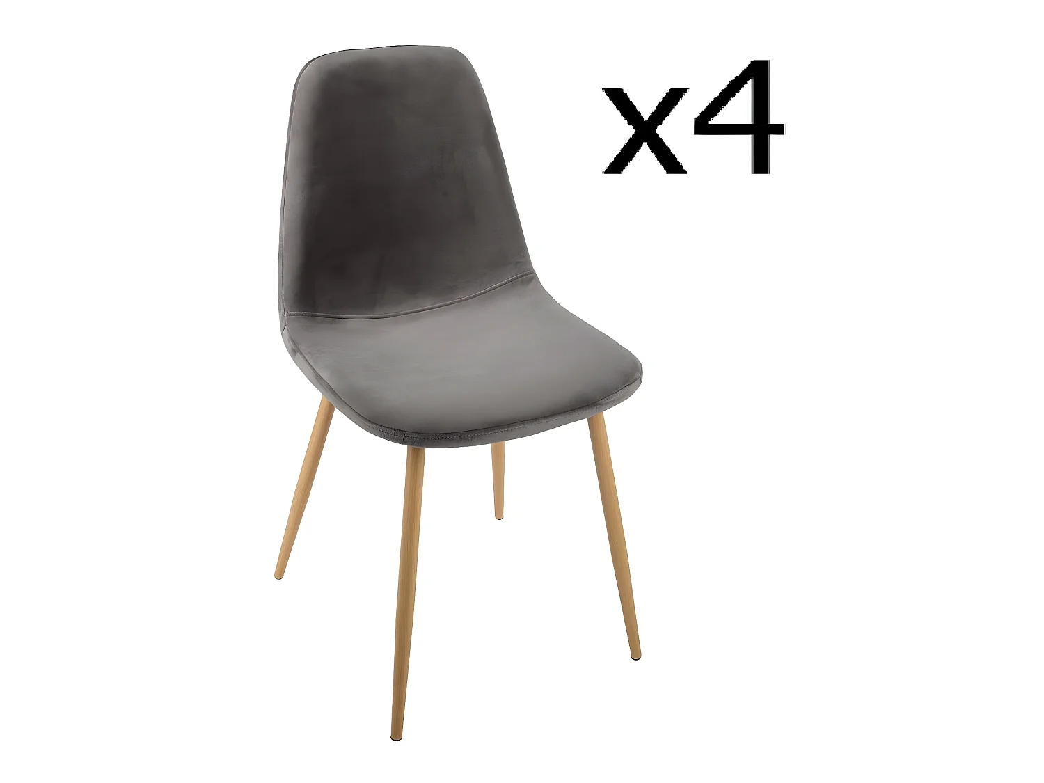 Lot de 4 Chaises en velours grise - Dim : L45 x l53 x H87 cm
