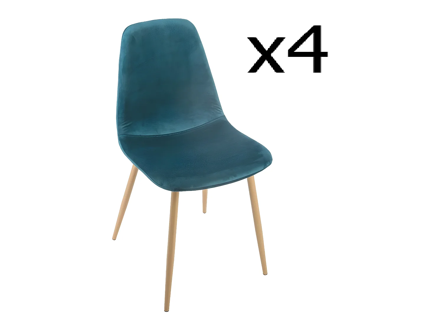 Lot de 4 Chaises en velours bleu canard - Dim : L45 x l53 x H87 cm