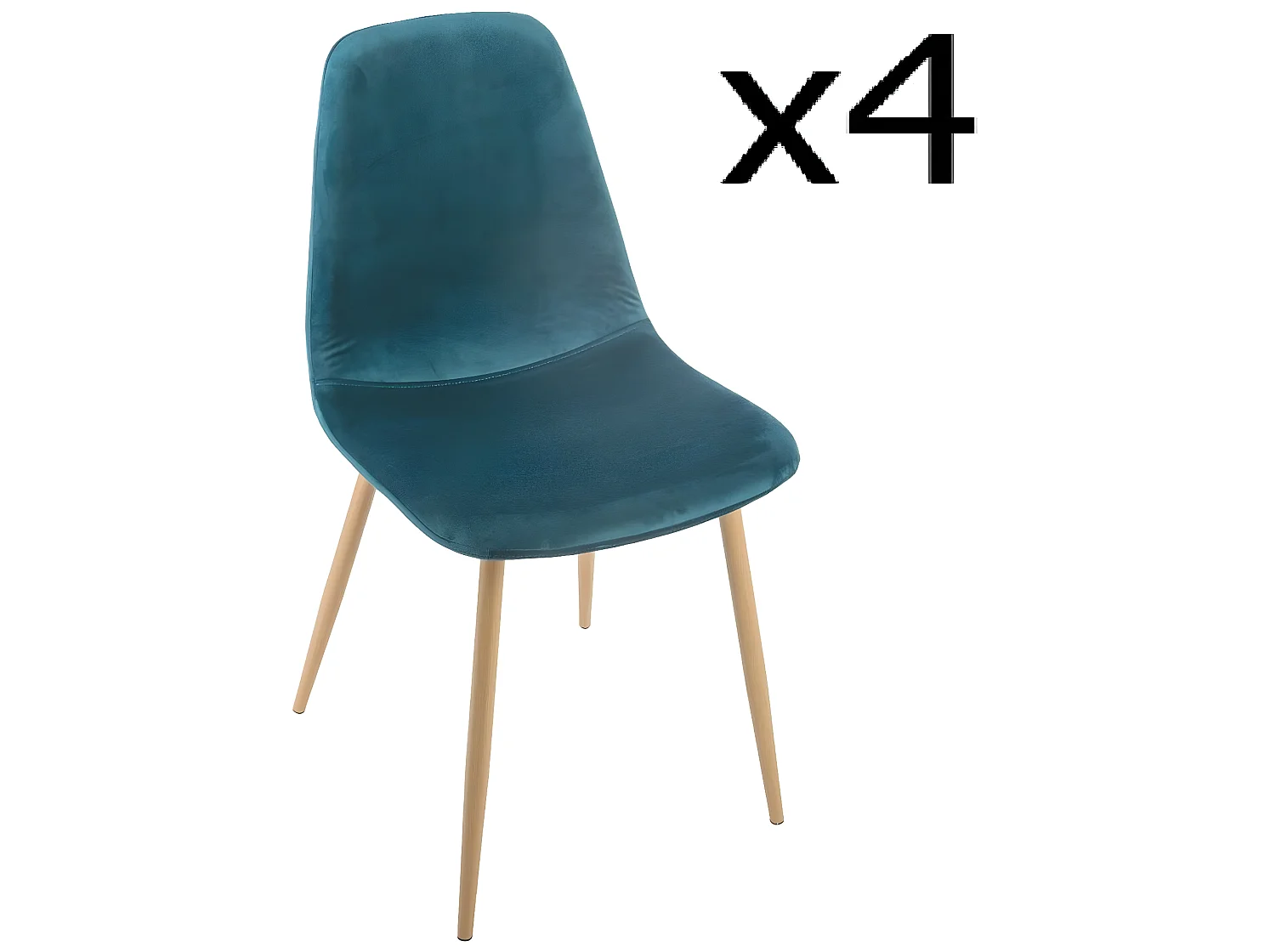 Lot de 4 Chaises en velours bleu canard - Dim : L45 x l53 x H87 cm