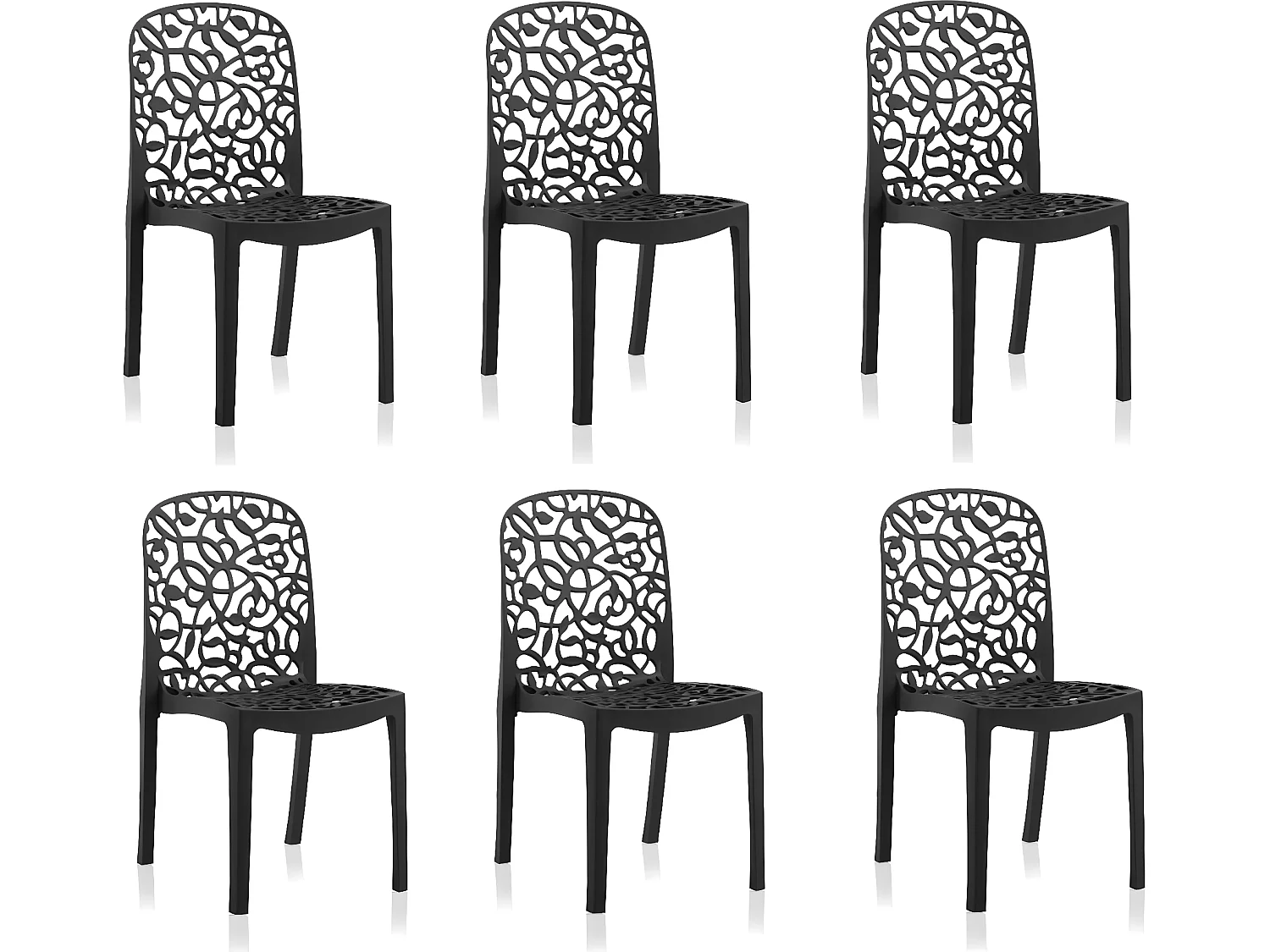 Lot de 6 chaises de table-salle à manger - cuisine - interieur/exterieur en résine coloris anthracite - Longueur 47 x Profondeur 50 x Hauteur 87 cm