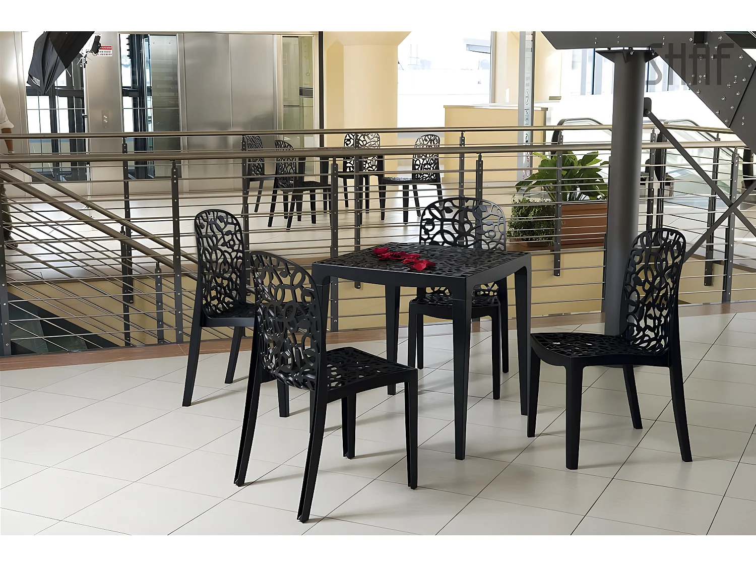Lot de 6 chaises de table-salle à manger - cuisine - interieur/exterieur en résine coloris anthracite - Longueur 47 x Profondeur 50 x Hauteur 87 cm