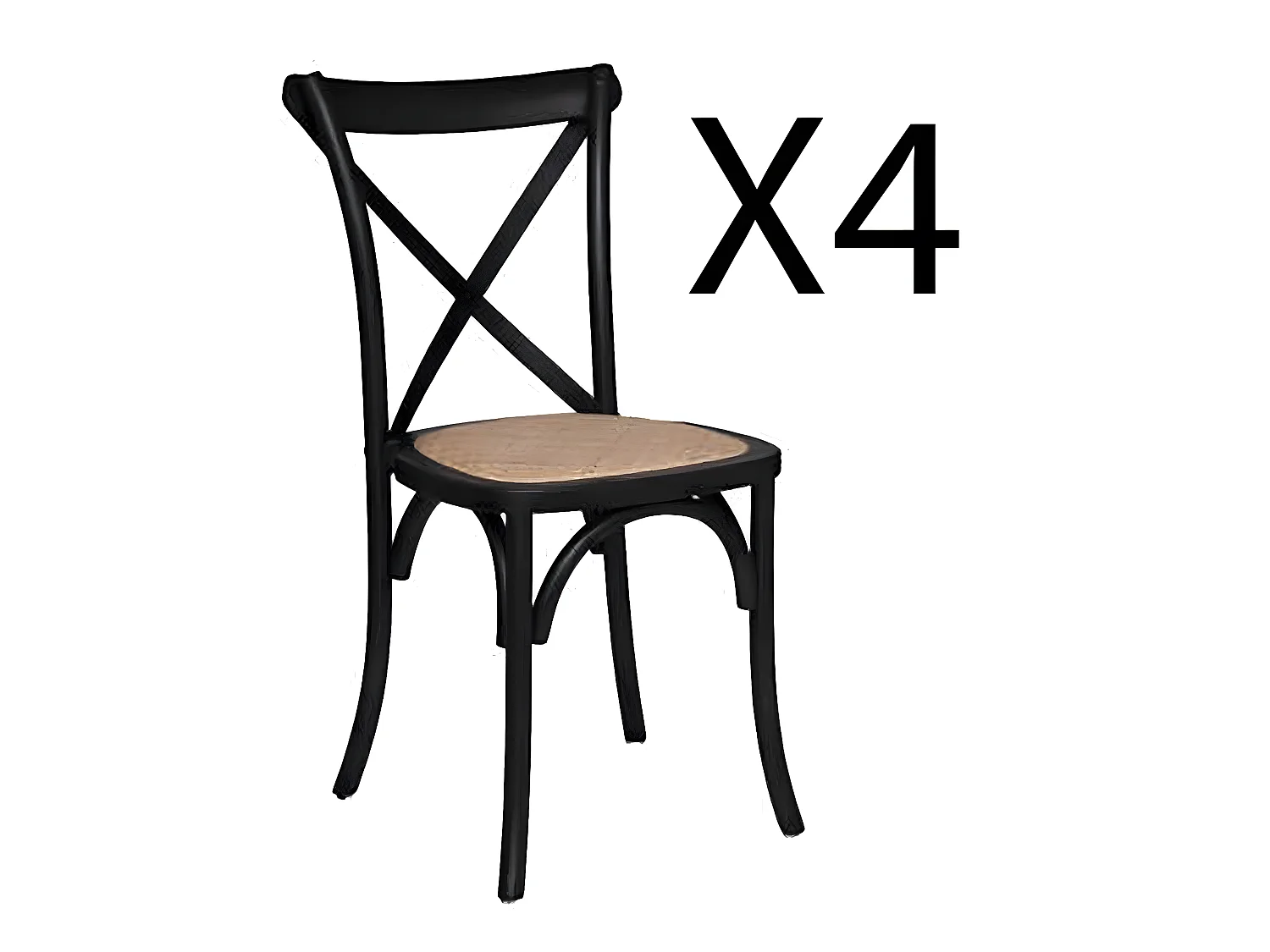Lot de 4 chaises en bois hêtre coloris noir - Longueur 48 x Profondeur 52 x Hauteur 89 cm