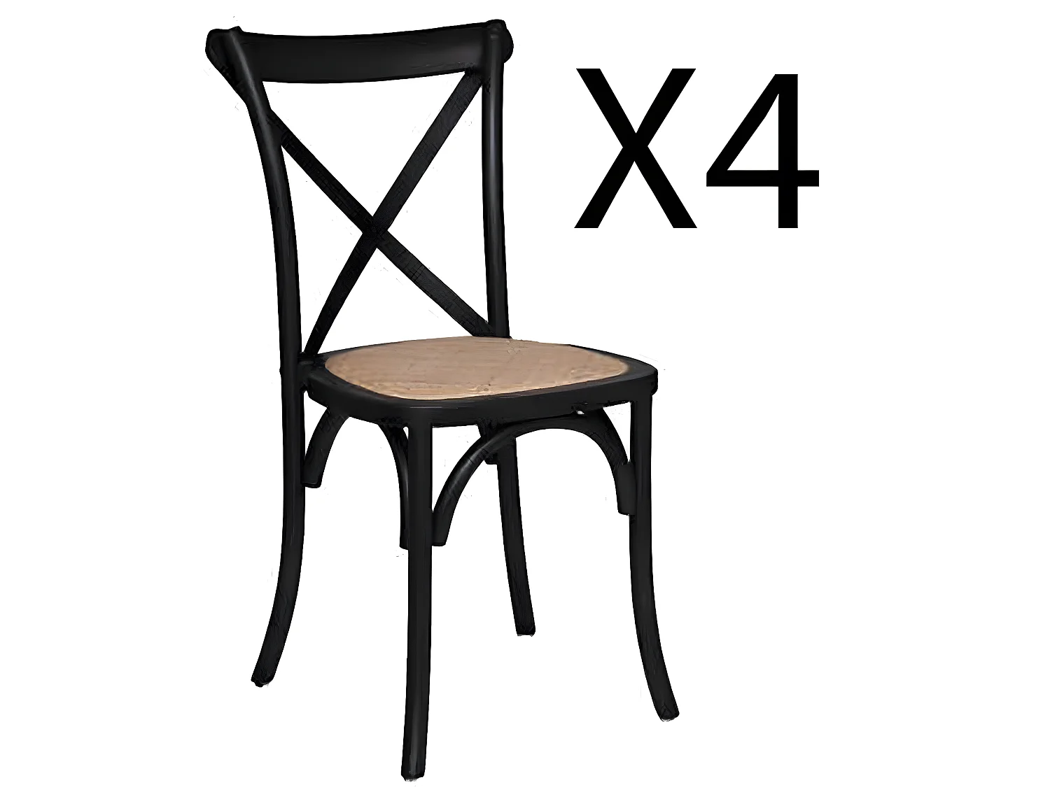 Lot de 4 chaises en bois hêtre coloris noir - Longueur 48 x Profondeur 52 x Hauteur 89 cm