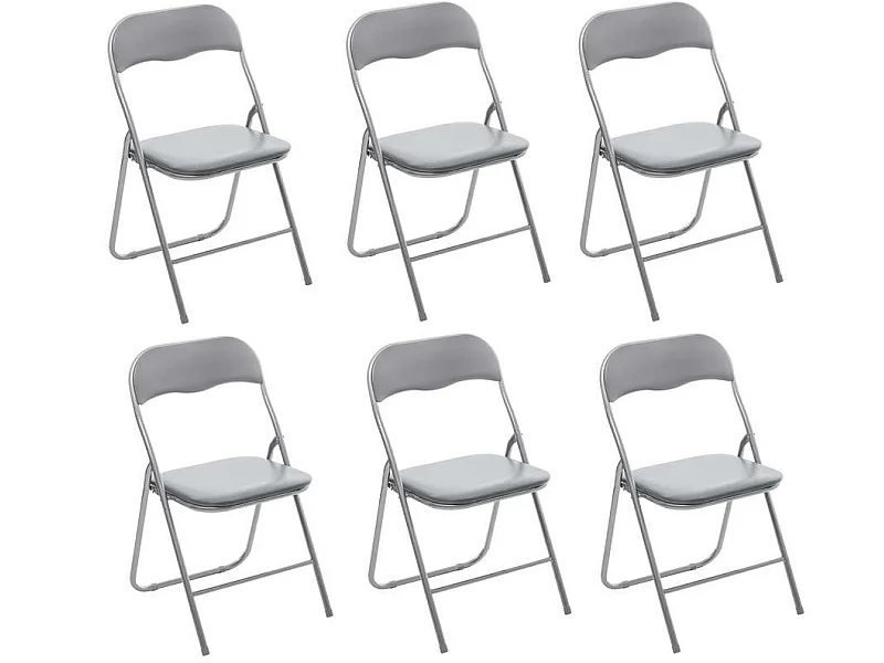 lot de 6 chaises pliantes en Acier et polyuréthane coloris gris - Dim : L44 x l44 x H79,5 cm