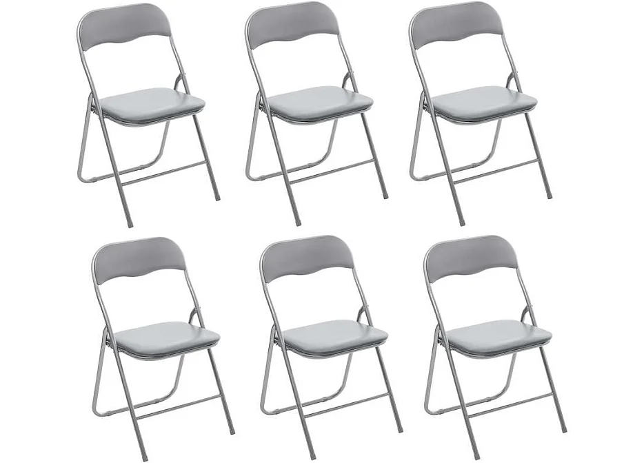 lot de 6 chaises pliantes en Acier et polyuréthane coloris gris - Dim : L44 x l44 x H79,5 cm