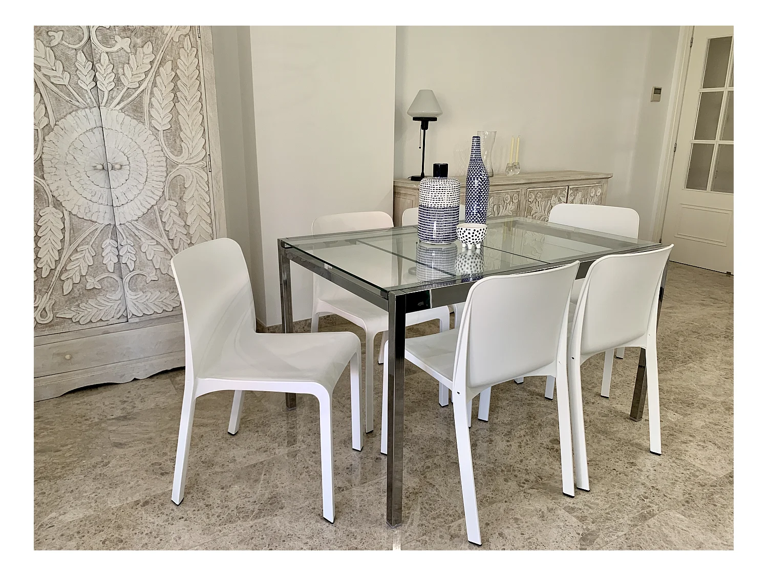 Lot de 6 chaises de table-salle à manger - cuisine - interieur/exterieur en résine coloris blanc - Longueur 48 x Profondeur 53 x Hauteur 80 cm