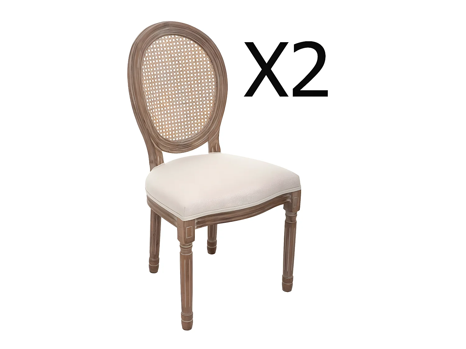 Lot de 2 chaises en bouleau et lin - L.56,5 x l.49,5 x H.95 cm