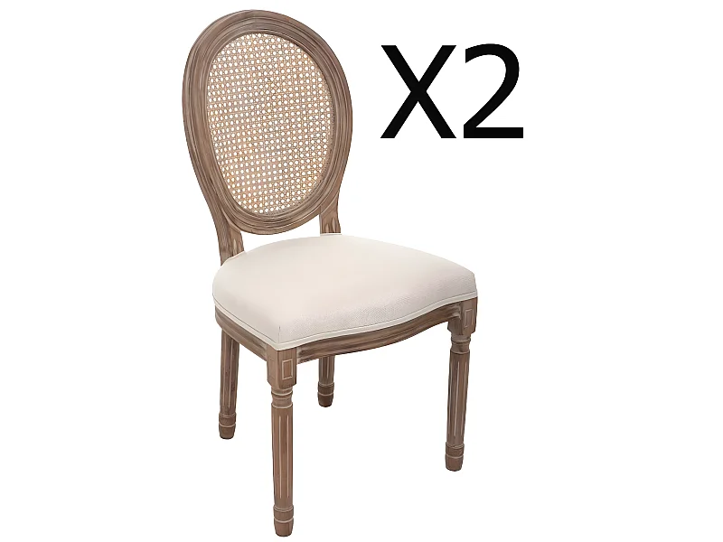 Lot de 2 chaises en bouleau et lin - L.56,5 x l.49,5 x H.95 cm