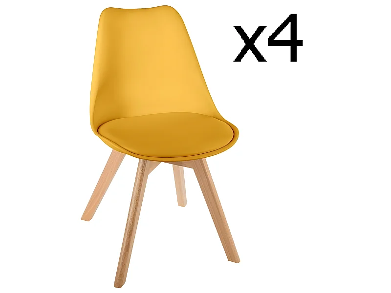 Lot de 4 Chaises de dîner en polypropylène jaune - H. 81 cm