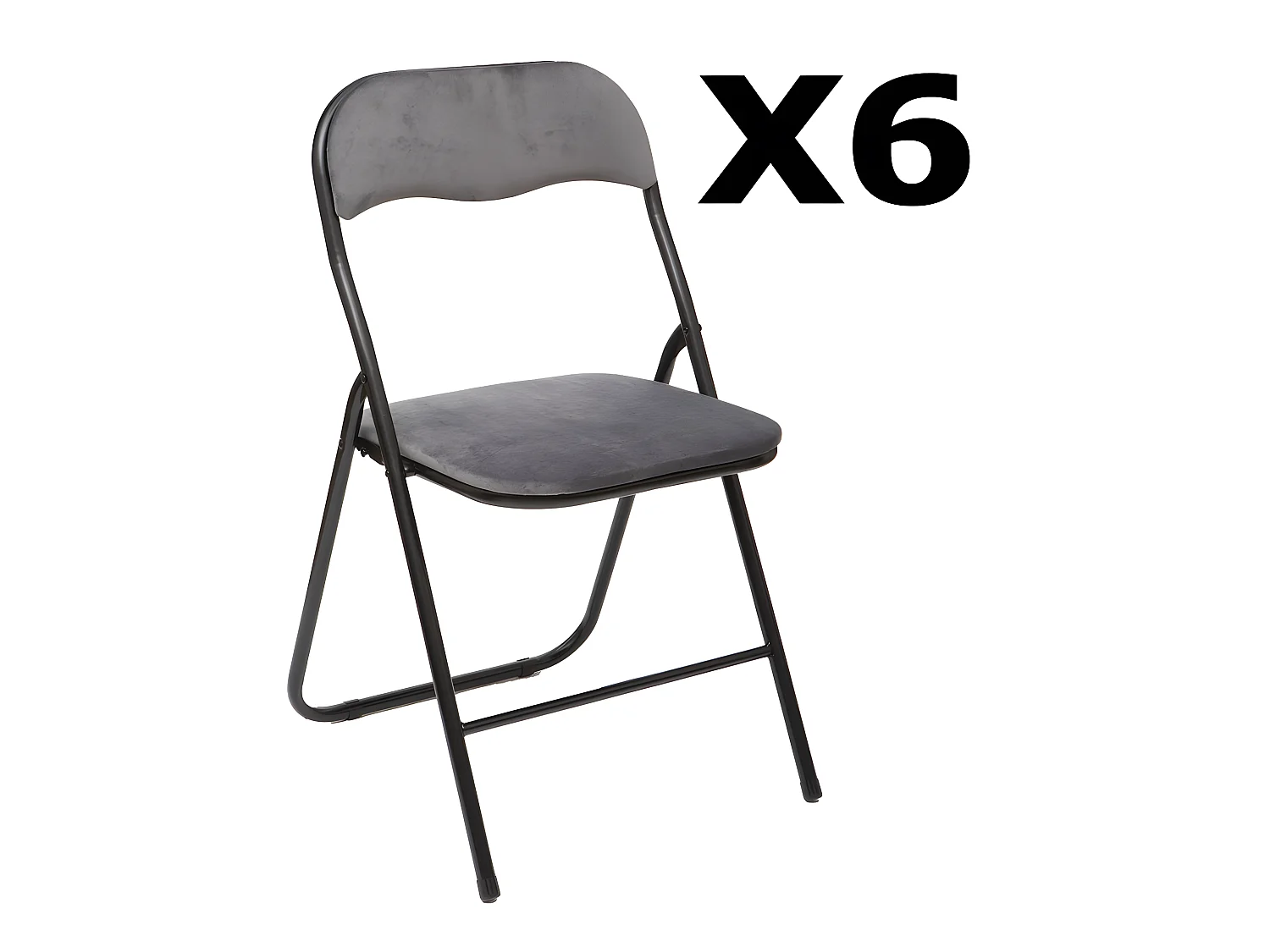 Lot de 6 chaises pliantes velours gris foncé - Longueur 44 x Hauteur 79 x Profondeur 52 cm