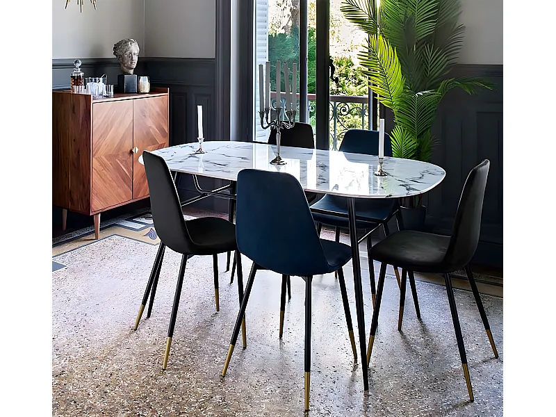 Table à manger en acier et verre trempé coloris blanc - Longueur 160 x Profondeur 90 x Hauteur 76.5 cm