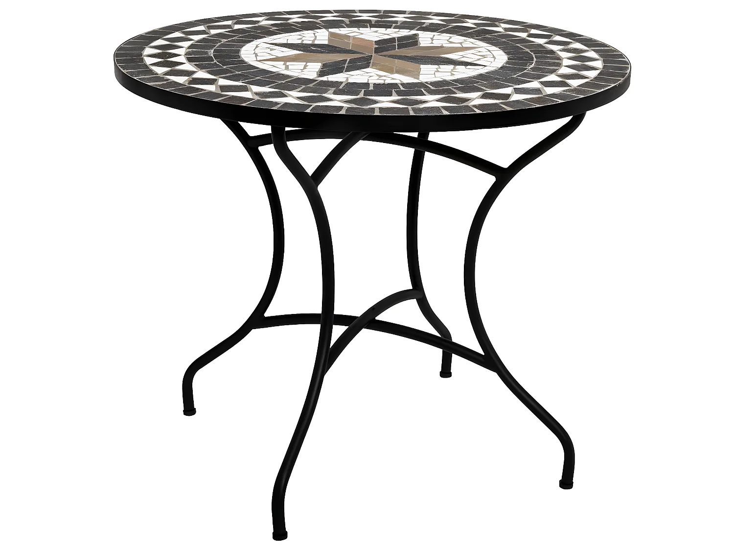 Table de repas ronde en mosaique coloris noir - D. 90 x H. 75 cm