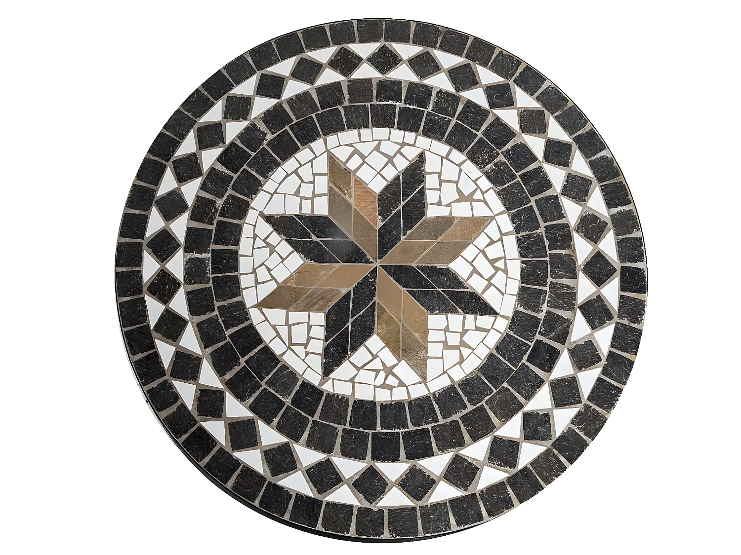 Table de repas ronde en mosaique coloris noir - D. 90 x H. 75 cm