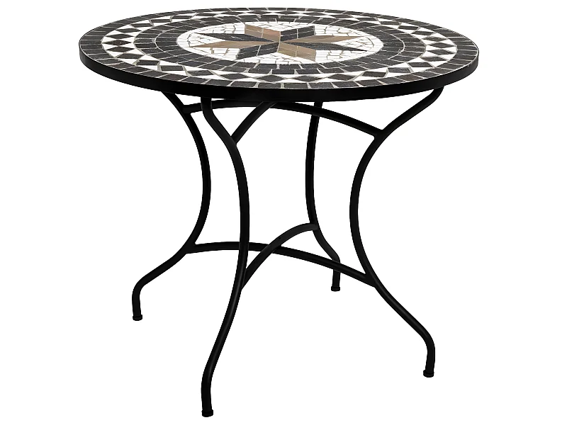 Table de repas ronde en mosaique coloris noir - D. 90 x H. 75 cm