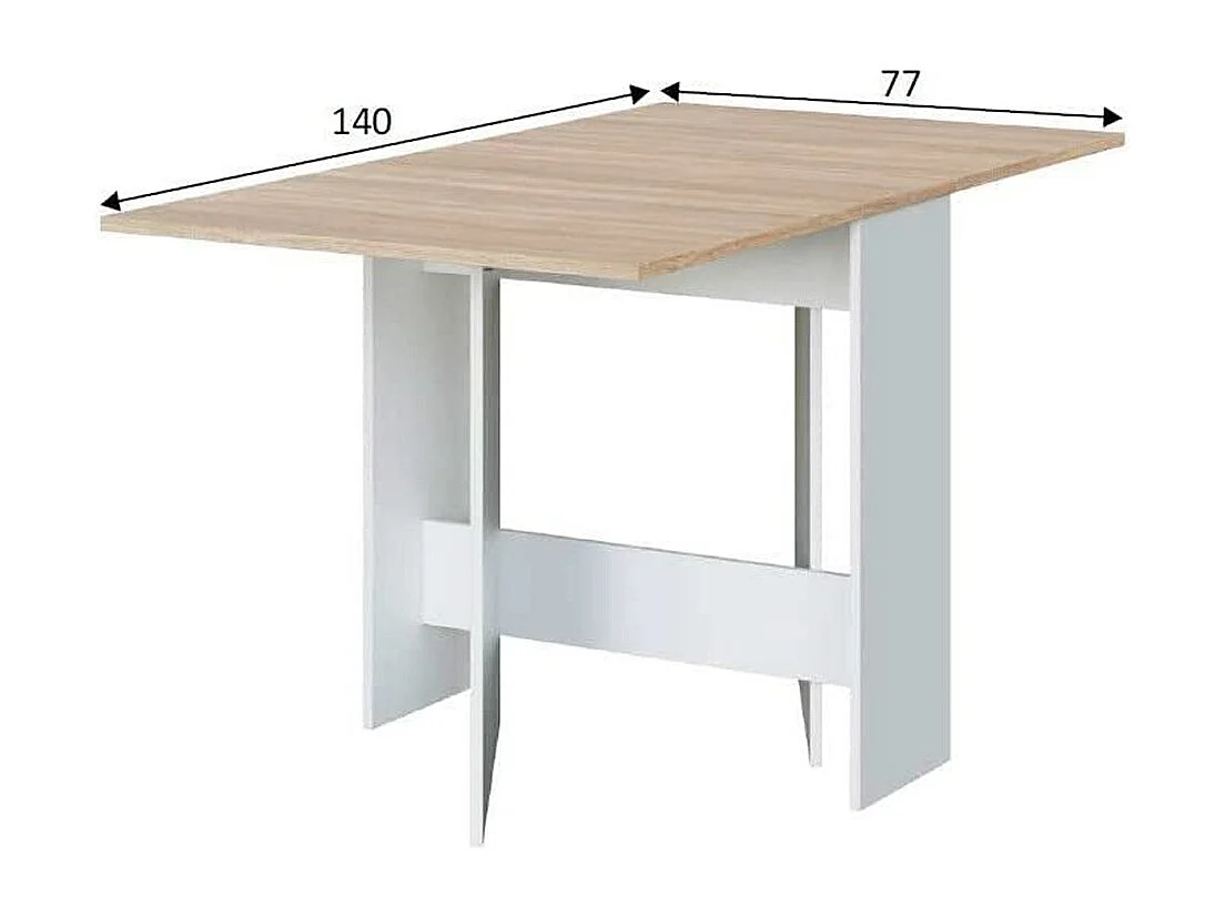 Table de cuisine pliante coloris chêne canadien / blanc artic -  Hauteur 78 x Profondeur 31 x Longueur 77 cm