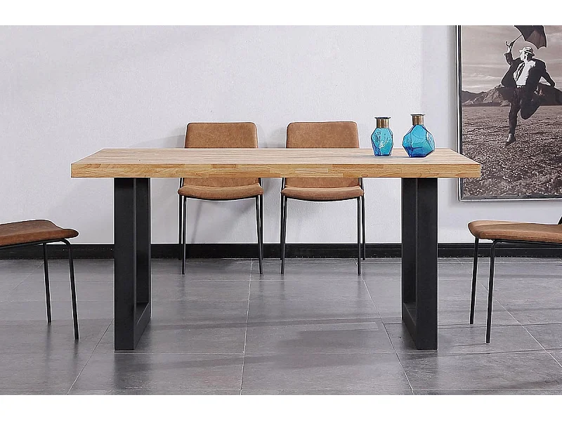 Table à manger en bois coloris chêne nordique / pieds noir - Longueur 160 x profondeur 100 x hauteur 75 cm