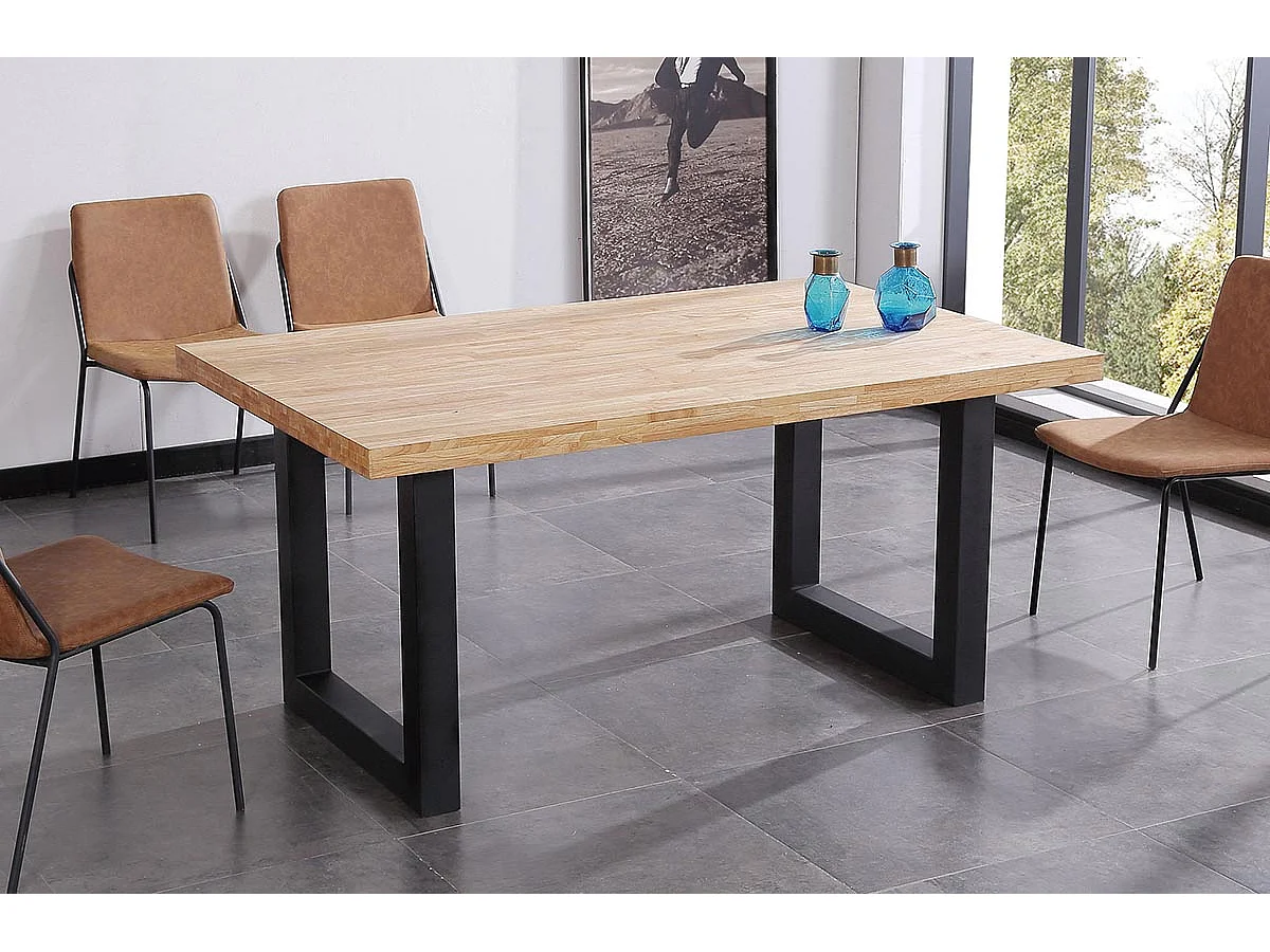 Table à manger en bois coloris chêne nordique / pieds noir - Longueur 160 x profondeur 100 x hauteur 75 cm