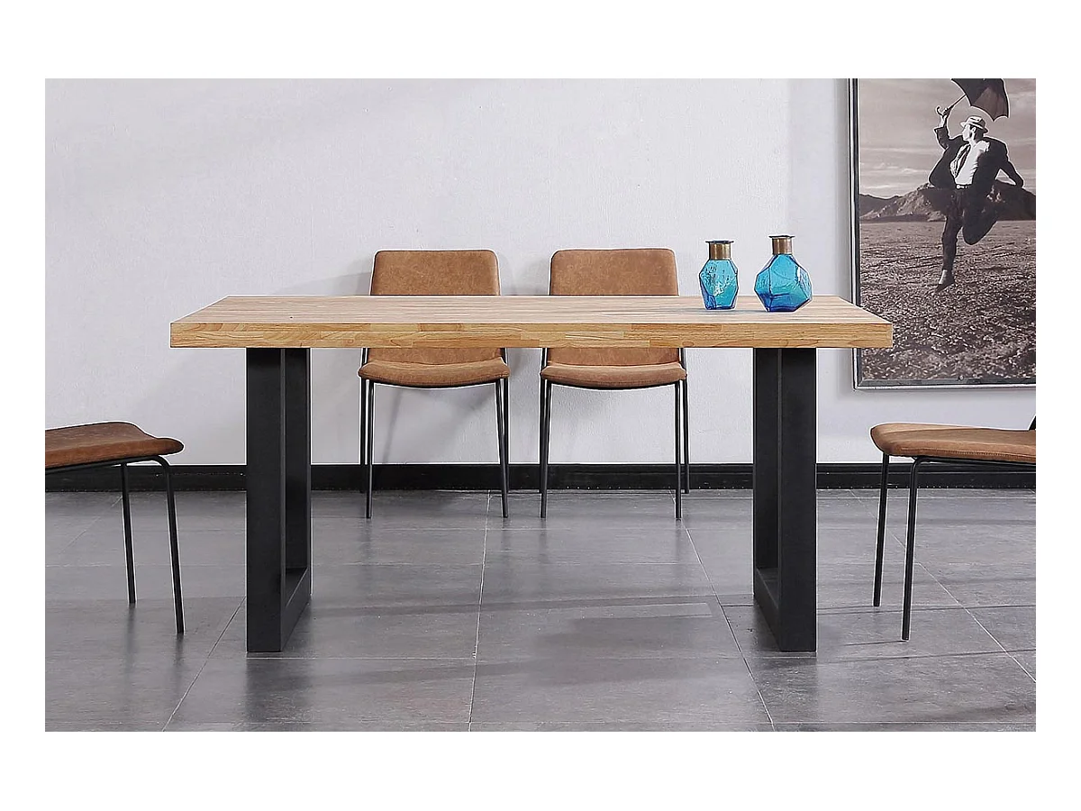 Table à manger en bois coloris chêne nordique / pieds noir - Longueur 160 x profondeur 100 x hauteur 75 cm
