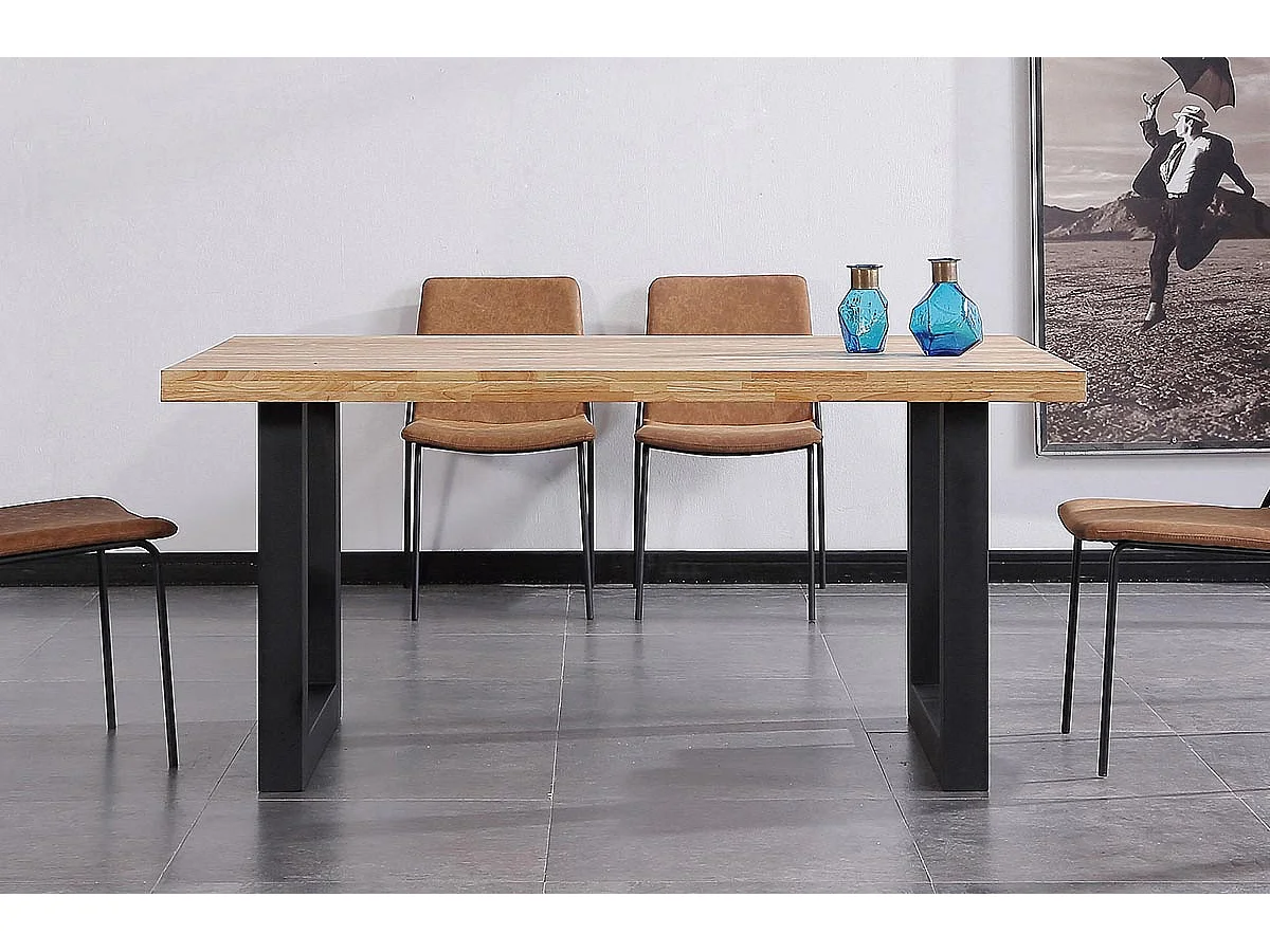 Table à manger en bois coloris chêne nordique / pieds noir - Longueur 160 x profondeur 100 x hauteur 75 cm