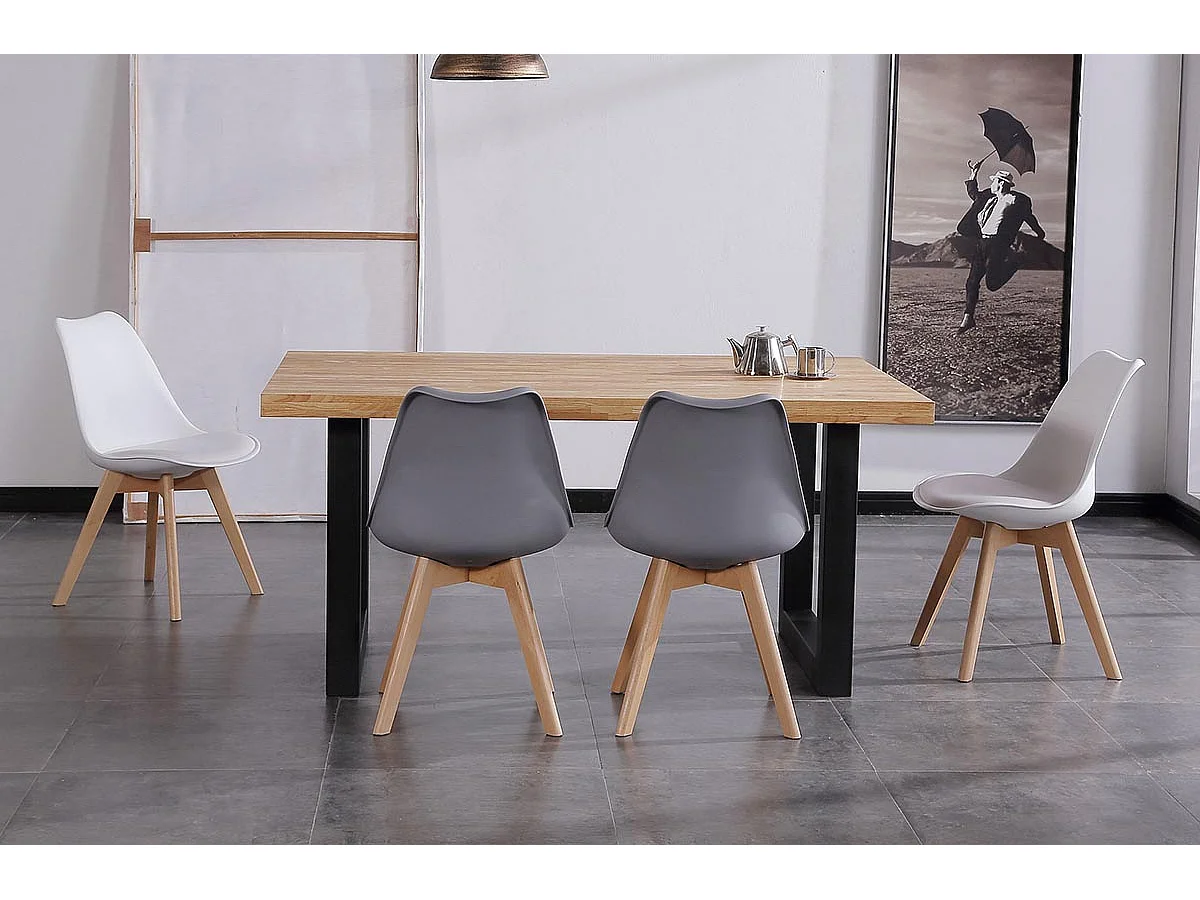 Table à manger en bois coloris chêne nordique / pieds noir - Longueur 160 x profondeur 100 x hauteur 75 cm