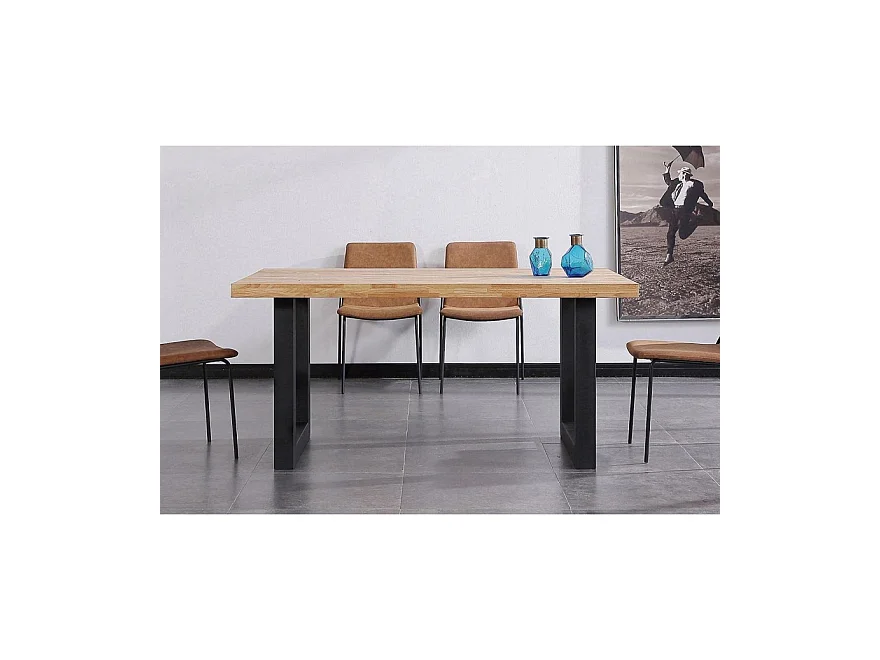 Table à manger en bois coloris chêne nordique / pieds noir -  Longueur 160  x profondeur 100 x hauteur 75 cm