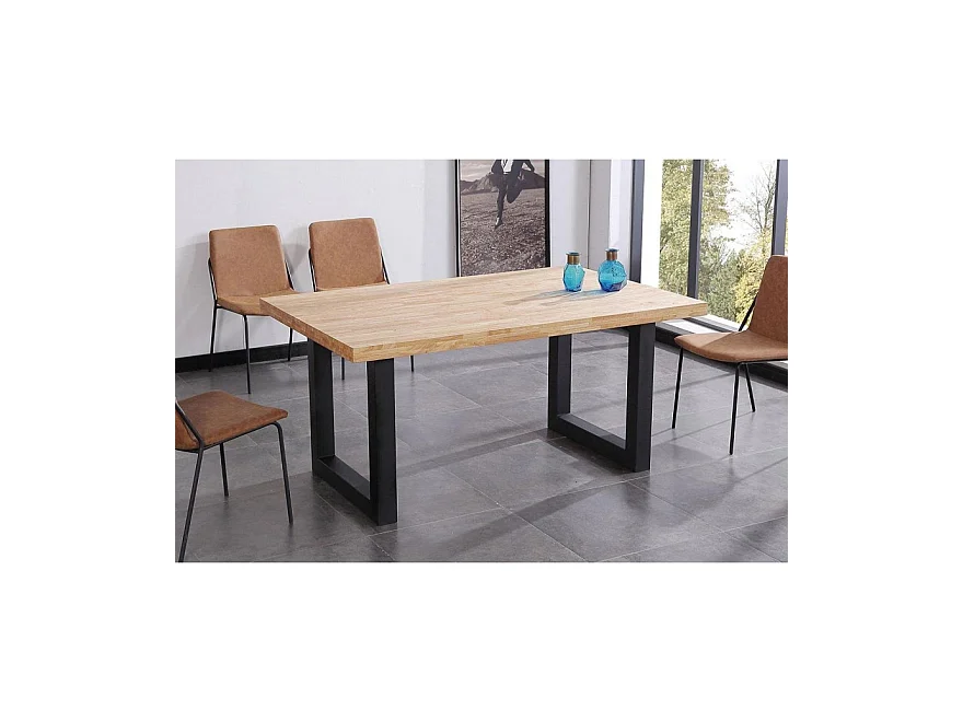 Table à manger en bois coloris chêne nordique / pieds noir -  Longueur 160  x profondeur 100 x hauteur 75 cm