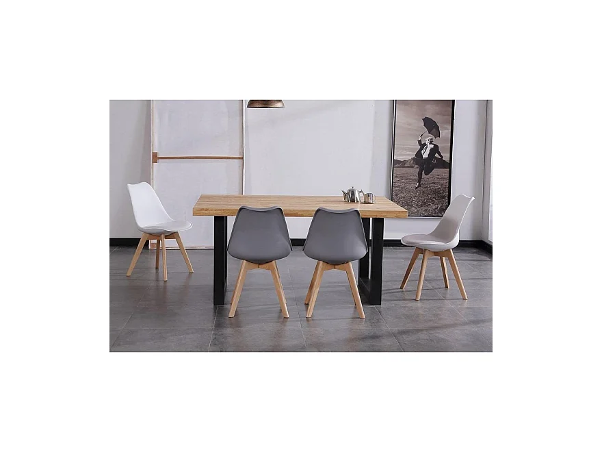 Table à manger en bois coloris chêne nordique / pieds noir -  Longueur 160  x profondeur 100 x hauteur 75 cm