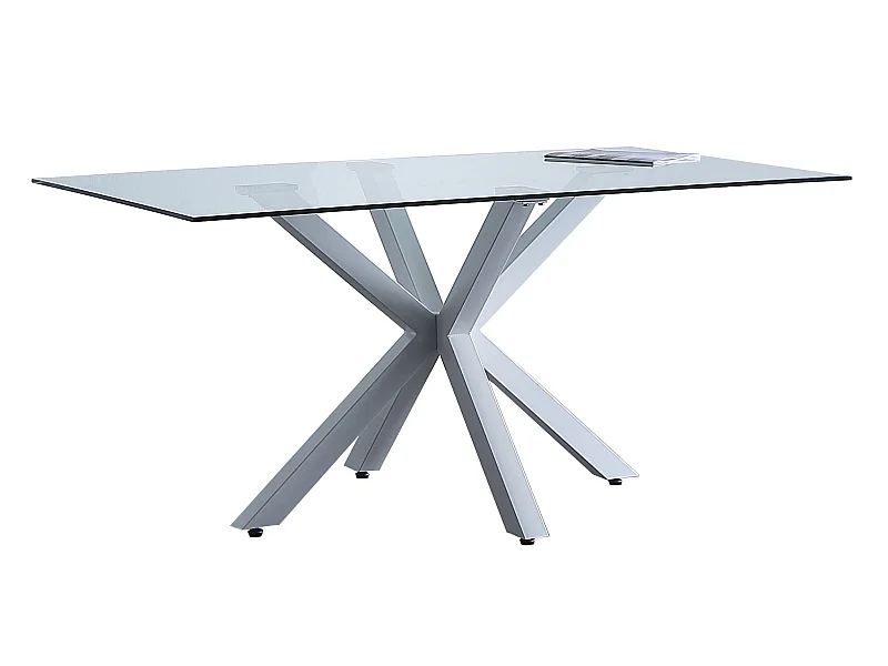 Table à manger en verre avec pieds coloris blanc - Longueur 160 x Hauteur 90 x largeur 75 cm