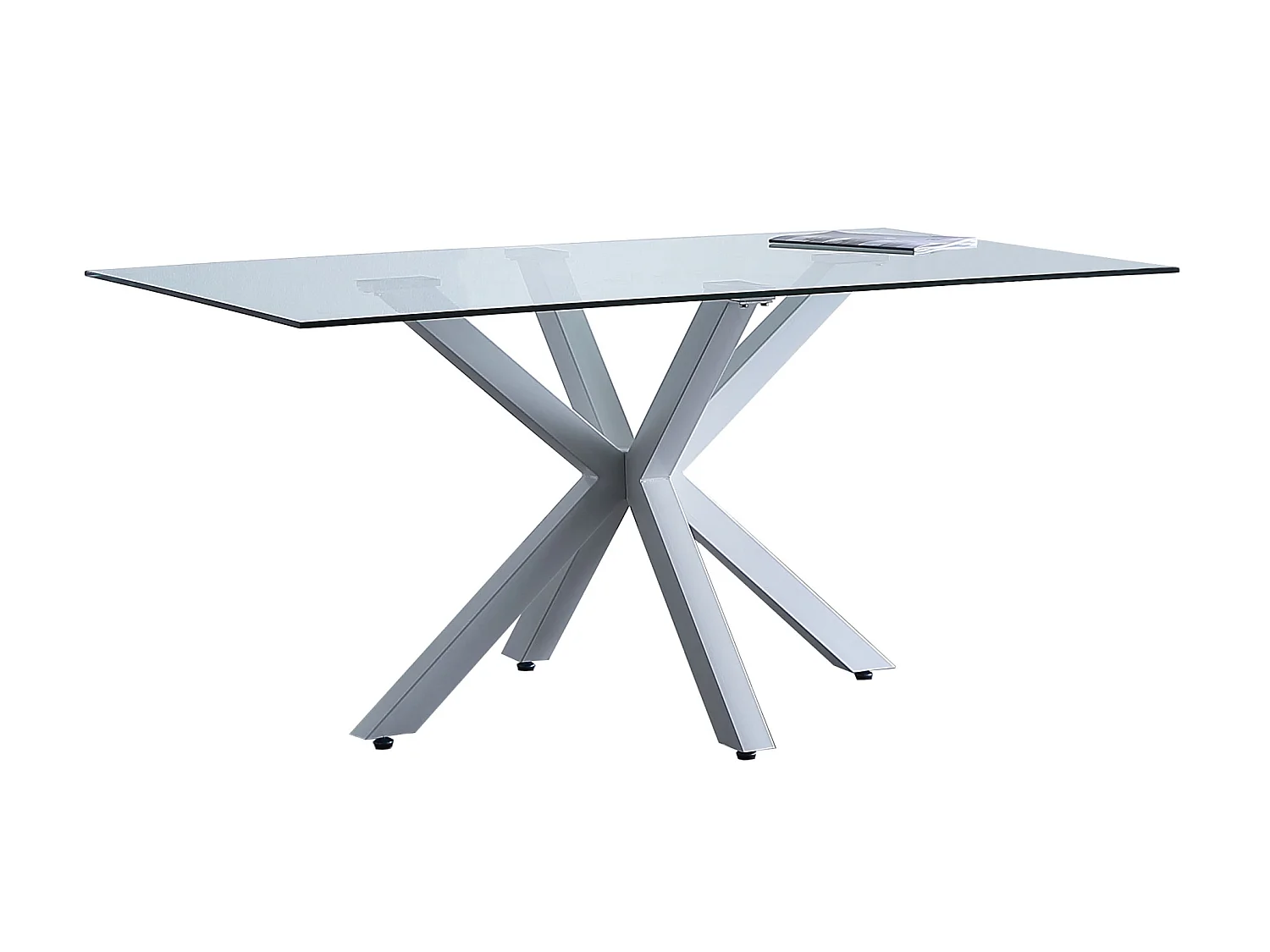 Table à manger en verre avec pieds coloris blanc - Longueur 160 x Hauteur 90 x largeur 75 cm