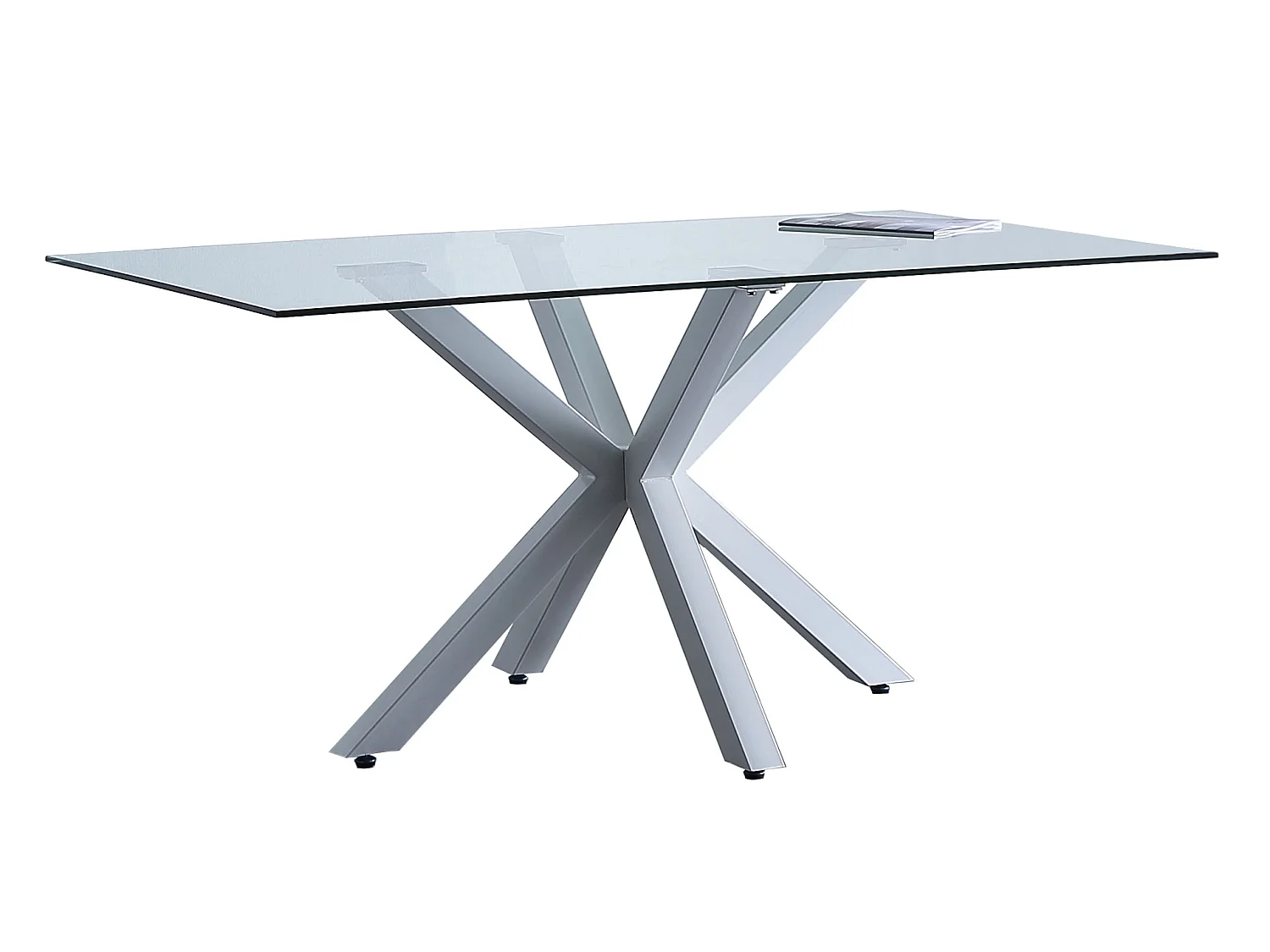 Table à manger en verre avec pieds coloris blanc - Longueur 160 x Hauteur 90 x largeur 75 cm