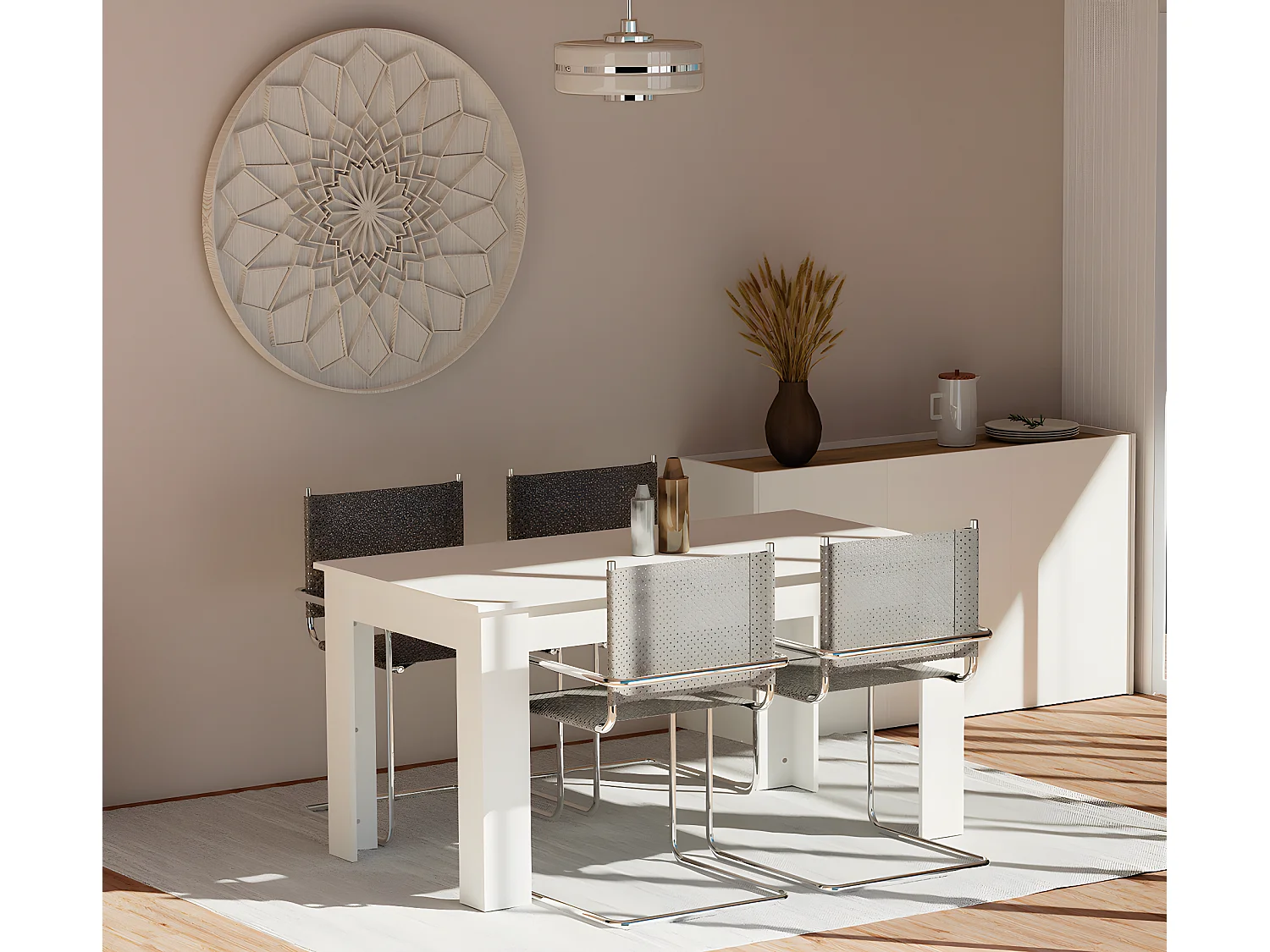 Table à manger / table repas coloris blanc - Hauteur 77 x Longueur 140 x Profondeur 80 cm