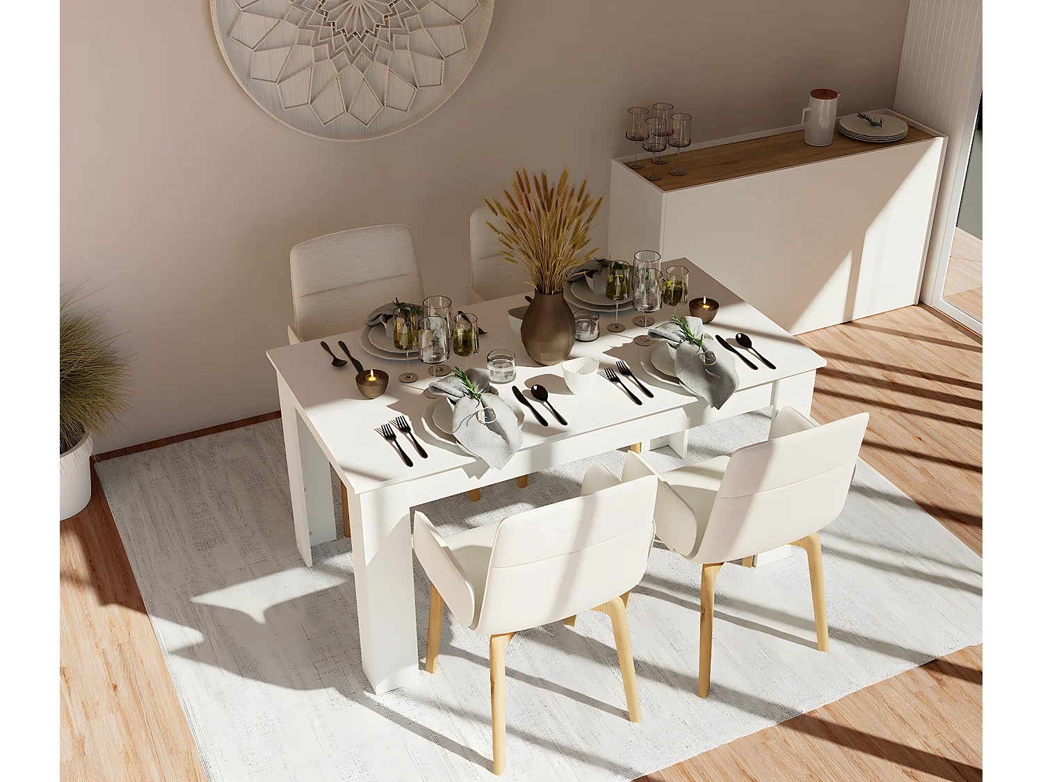 Table à manger / table repas coloris blanc - Hauteur 77 x Longueur 140 x Profondeur 80 cm