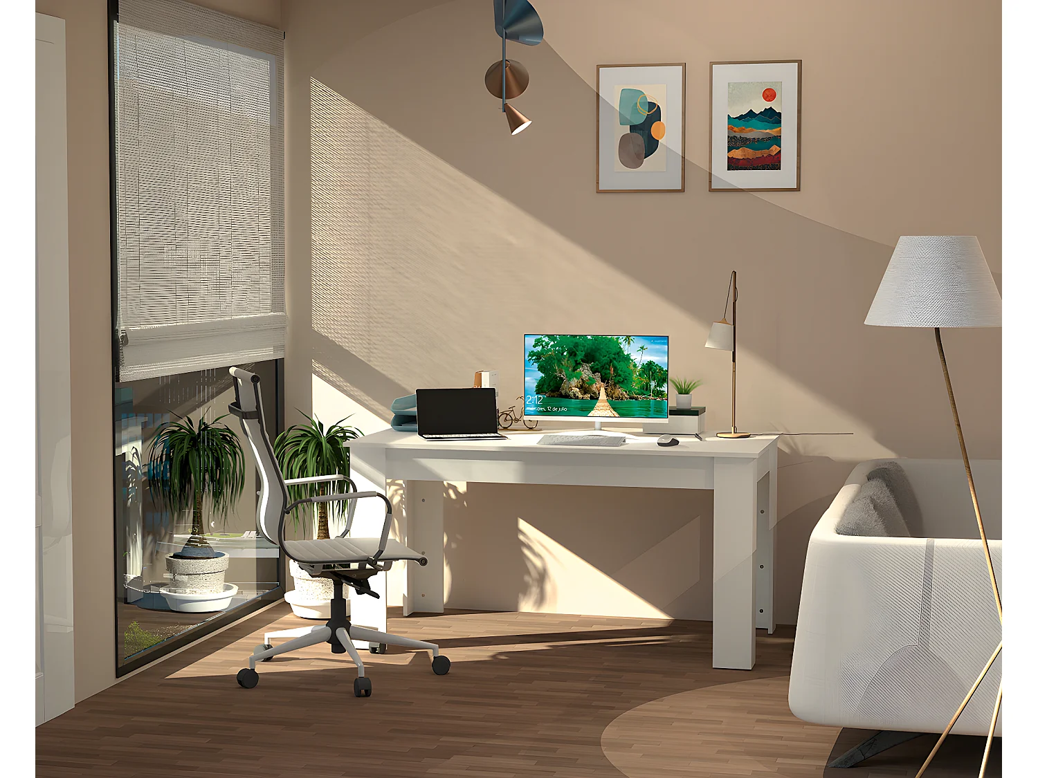 Table à manger / table repas coloris blanc - Hauteur 77 x Longueur 140 x Profondeur 80 cm