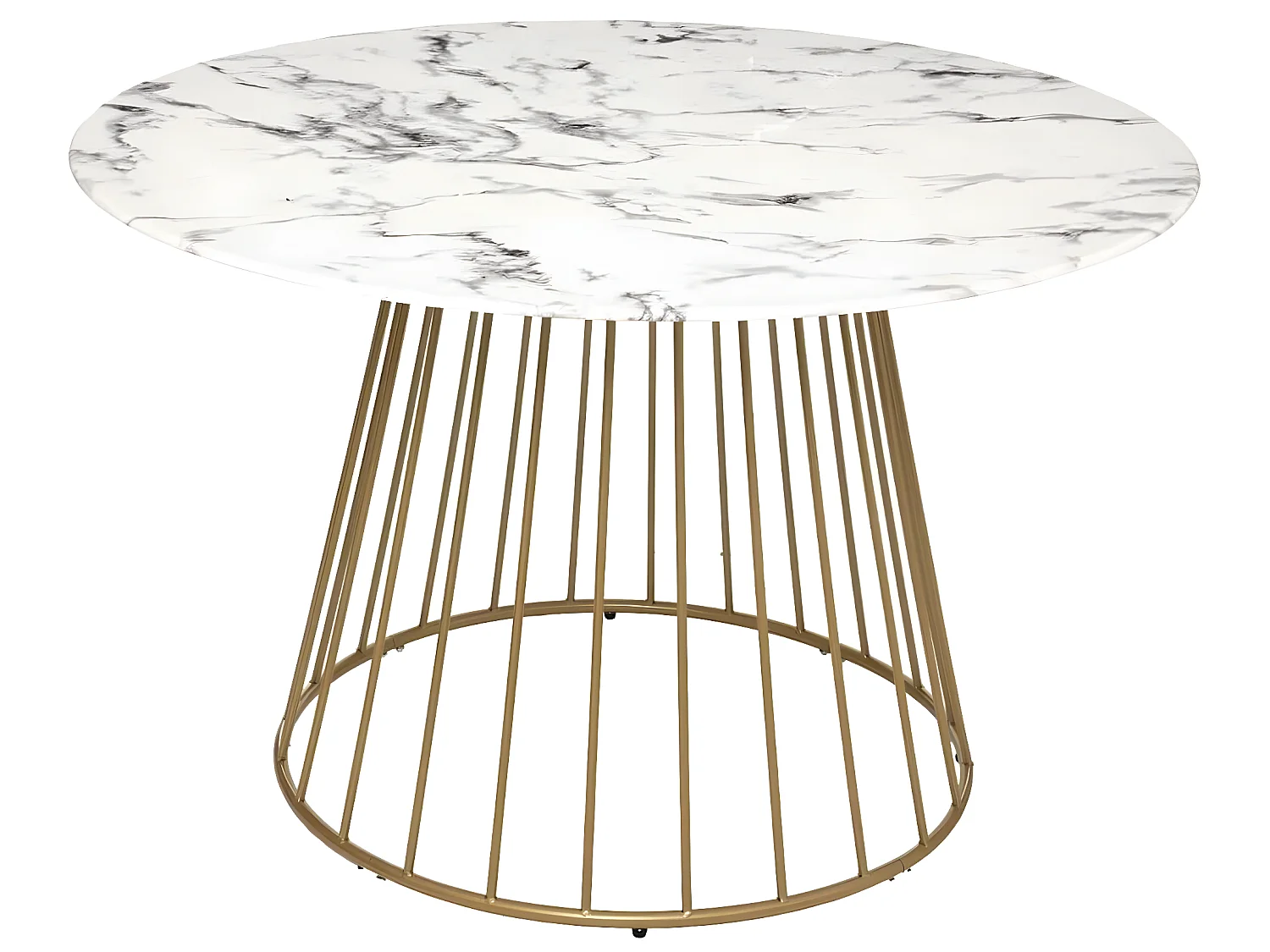 Table à manger avec plateau verre trempé effet marbre/blanc - Diamètre 120 x Hauteur 75 cm