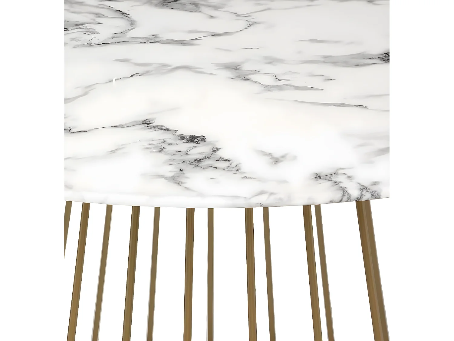 Table à manger avec plateau verre trempé effet marbre/blanc - Diamètre 120 x Hauteur 75 cm