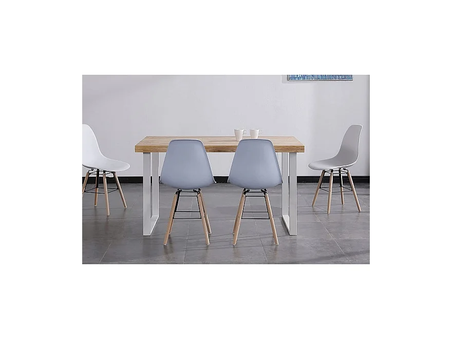 Table à manger coloris chêne nordique / pieds blanc, Longueur 140 x x largeur 80 cm x Hauteur 76,50 cm
