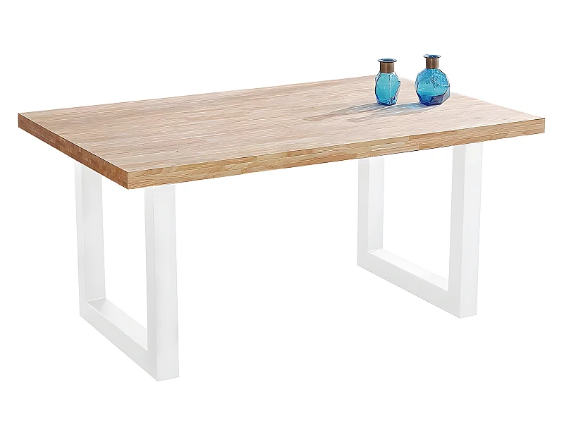 Table à manger en bois coloris chêne nordique / pieds blanc - Longueur 160 x profondeur 100 x hauteur 75 cm