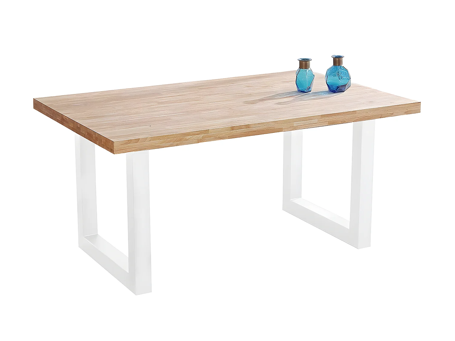 Table à manger en bois coloris chêne nordique / pieds blanc - Longueur 160 x profondeur 100 x hauteur 75 cm