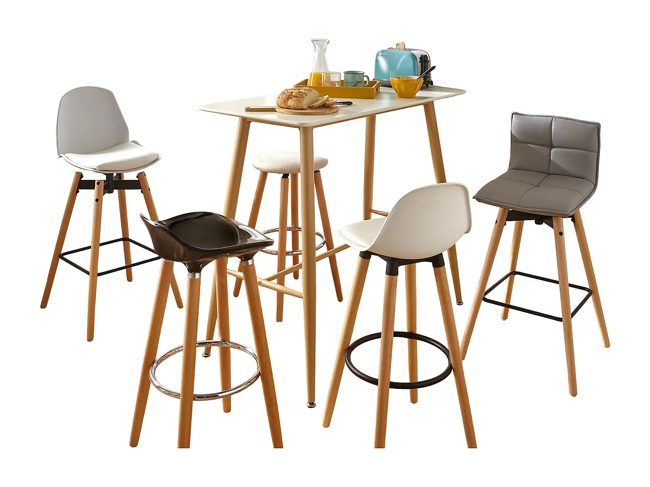 Table à manger / Bar en acier et bois coloris blanc - L.120 x l.60 x H.105 cm