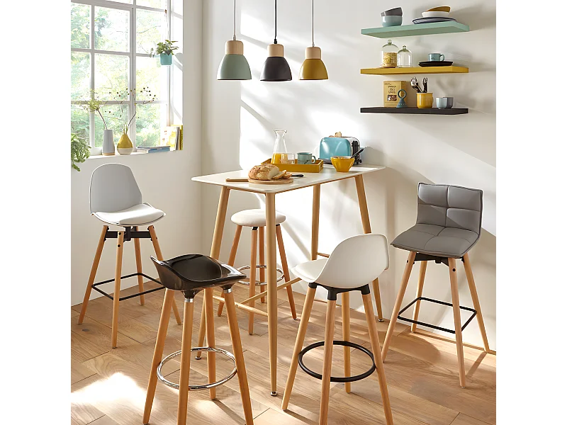 Table à manger / Bar en acier et bois coloris blanc - L.120 x l.60 x H.105 cm